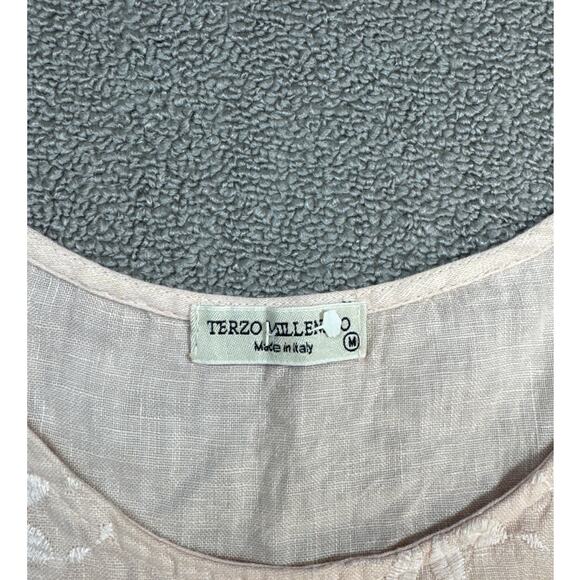 Terzo MillennioLinen Dress Mini Floral Embroidered Cottagecore Size Medium - Picture 3 of 9